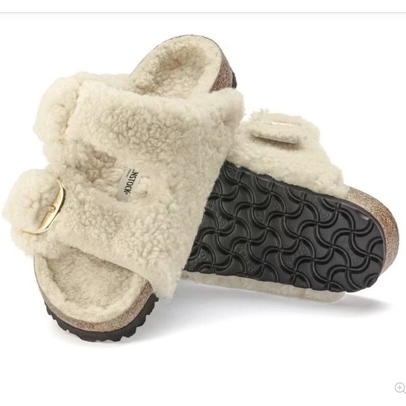 Arizona Big Buckle Genuine Shearling Slide Sandal Eggshell Size 37 - Picture 5 of 11